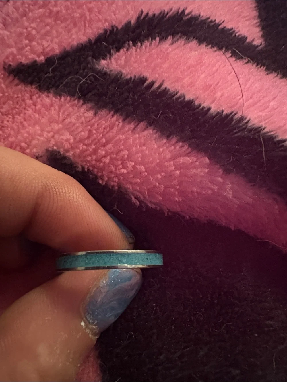 Turquoise Inlay Band Ring - Thin Blue Accent
